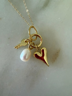 Baby Pearl + Key + Heart drop necklace Baby Pearl + Key + Heart drop necklace