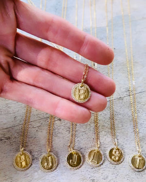 Gold Pave Disc Initial Sonya Renee Gold Pave Disc Initial Sonya Renee