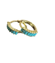 Turquoise Baguette Tiny Hoops